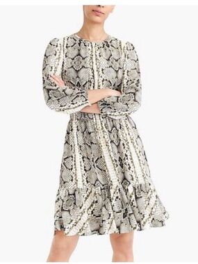 J. Crew cinched waist snakeskin dress flounced hem